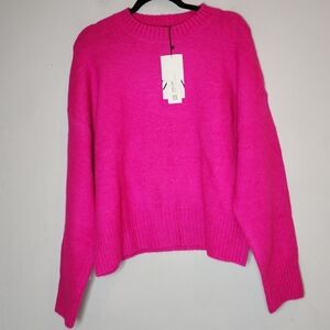 NWT Zara Oversized Wool Blend Hot Pink Sweater Crewneck Womens Size Small